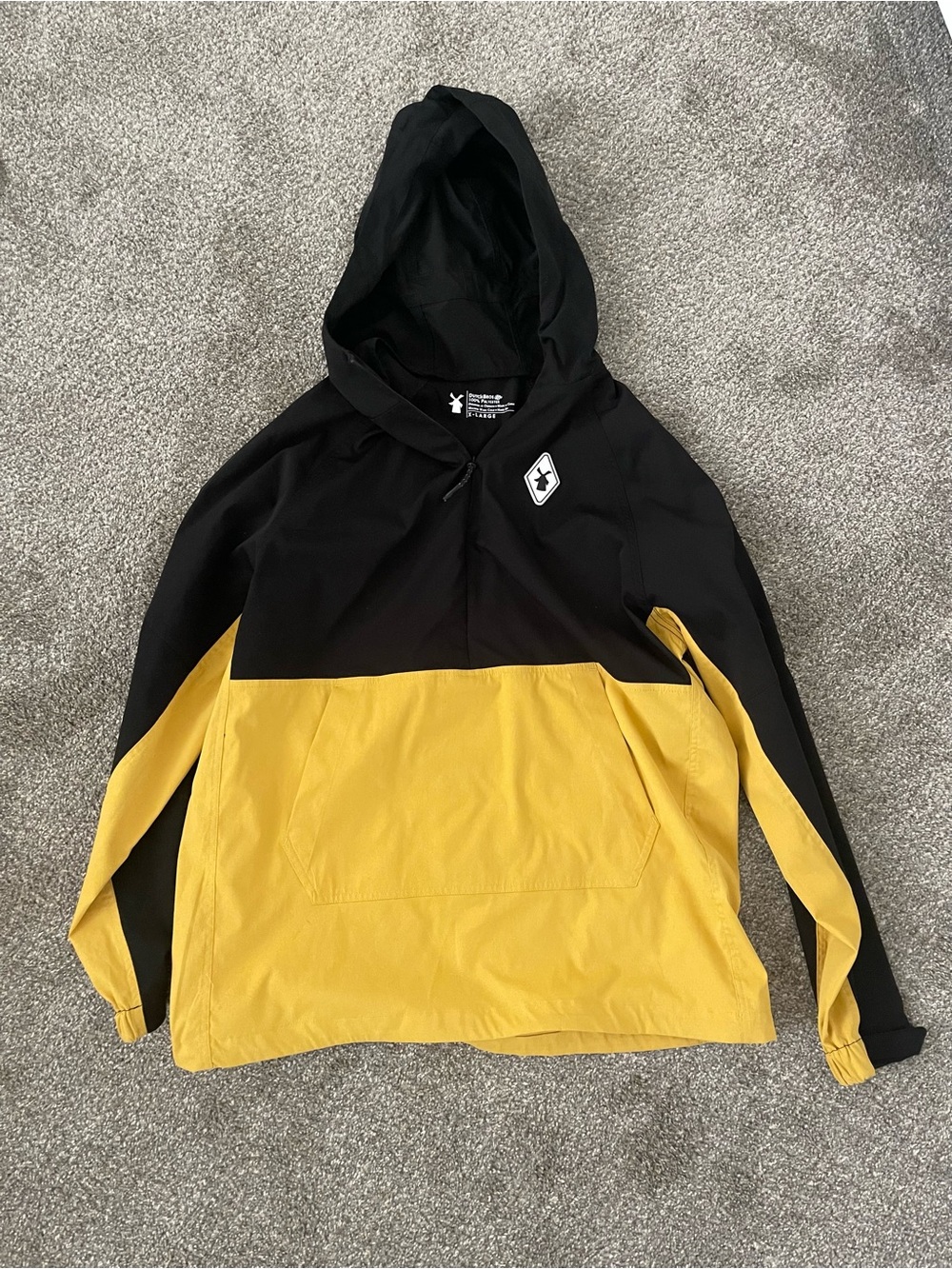 Dutch Bros Black and Yellow Hooded Rain Jacket